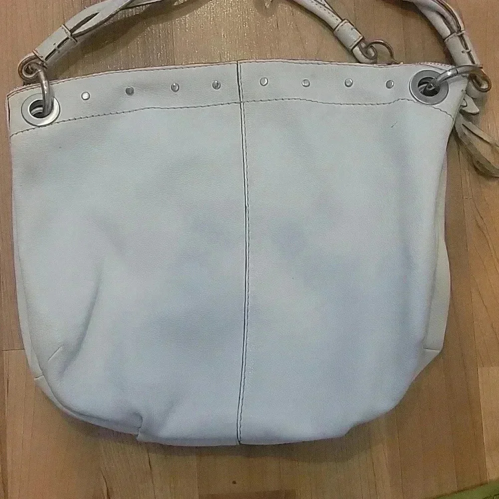 Fossil Hobo Bag Braided Handle Metallic Studs Grommets Genuine Leather Cream